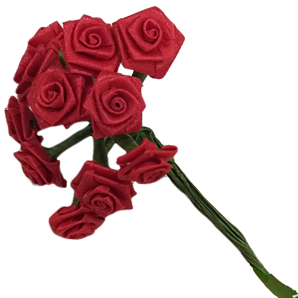 Dekoratīvas satīna rozītes, D:12 mm, 12 gab., sarkanas