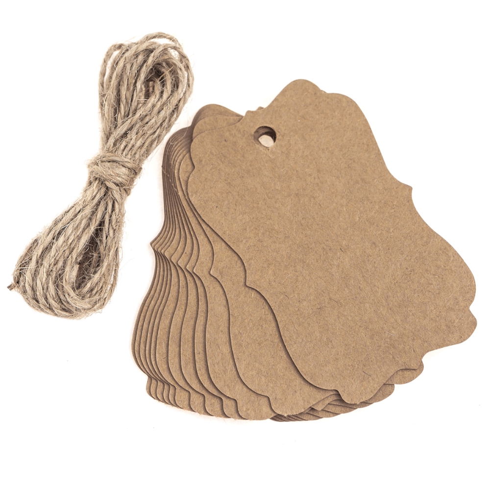 Craft tags with string Vintage label kraft-paper 12 pcs.