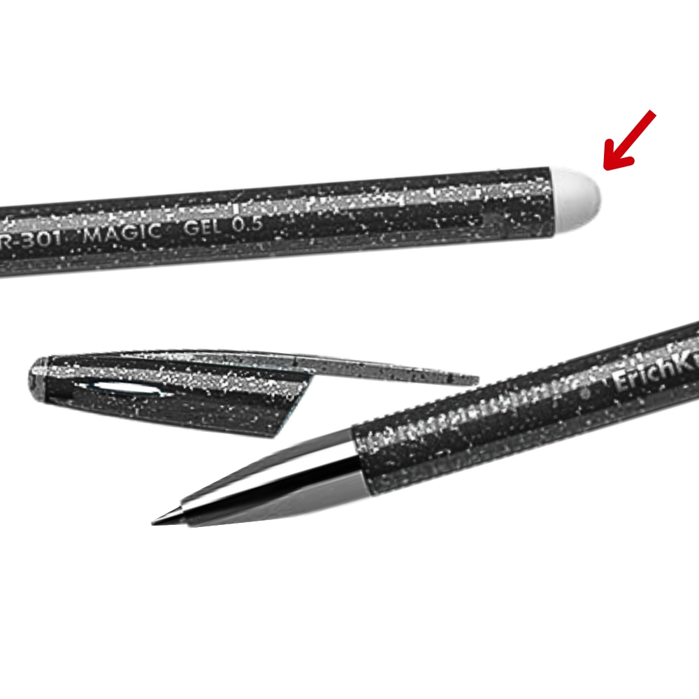 Izdzēšamas gēla tintes pildspalva "R-301 Magic Gel" ar dzēšgumiju, 0.5mm, melna