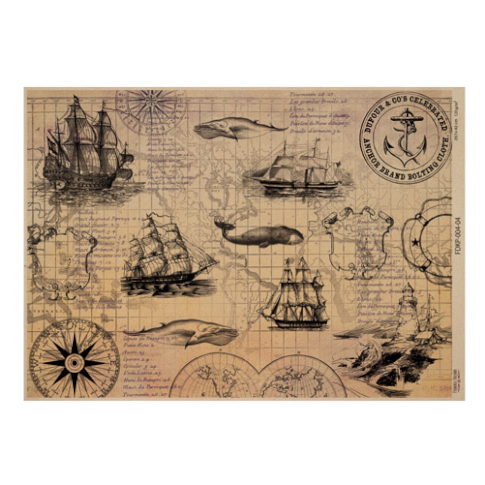Skrapbukinga kraft-papīra kolekcija ''Maps of The Seas and Continents'', A3 (42x29.7cm), 100g/ m2, 10 vienpusējas loksnes