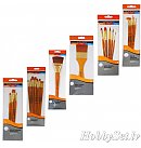 SIMPLY synthetic brush set "Gold Taklon" N#1, short handles, 5 brashes (Round 2/ 0, 1, Liner 10/ 0, Angle shader 1/ 8, Fan 2/ 0)