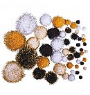 Pom-poms with metallic shine, D:7mm-38mm, assorted sizes and colors, 50pcs, Black-gold