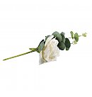 Роза с эвкалиптом, длина 28 см, D:9 см, белая