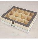 Деревянная коробка для чайных пакетиков со стеклянным окном и металлической застежкой, 12 отделений (6,5x7 см), 28,5x23,5x7 см