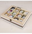 Деревянная коробка для чайных пакетиков со стеклянным окном и металлической застежкой, 12 отделений (6,5x7 см), 28,5x23,5x7 см