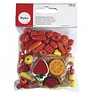 Mix of wooden beads: cocktail, included wooden pendants and ribbons, 50g, orange