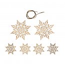 Wooden decorative snowflakes, natural, D:5-9cm, 6pcs., cord included, ZS